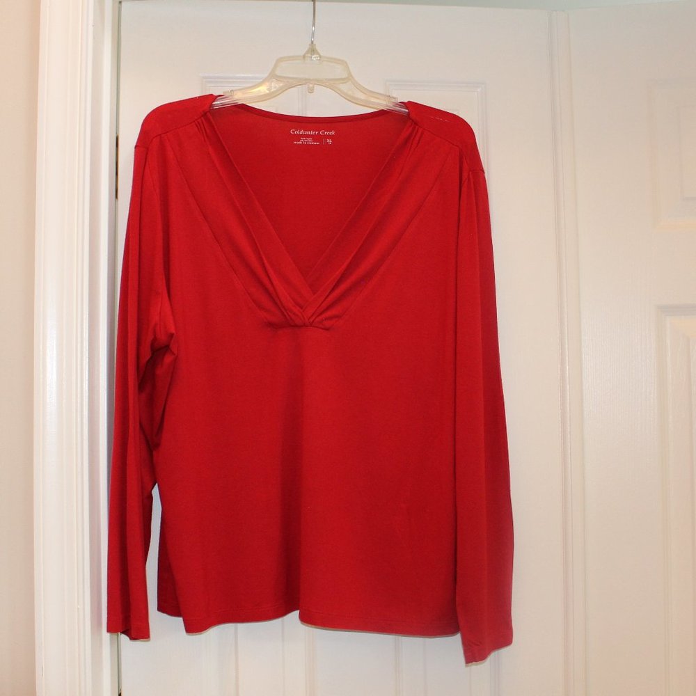 Coldwater Creek Women's Red Top Shirt V-Neck